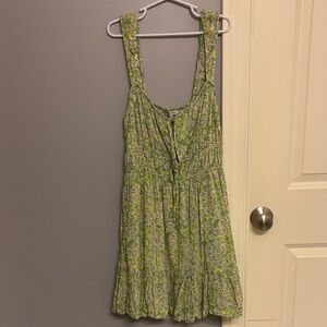 American Eagle Cream and Green Floral Tie-Front Sundress
